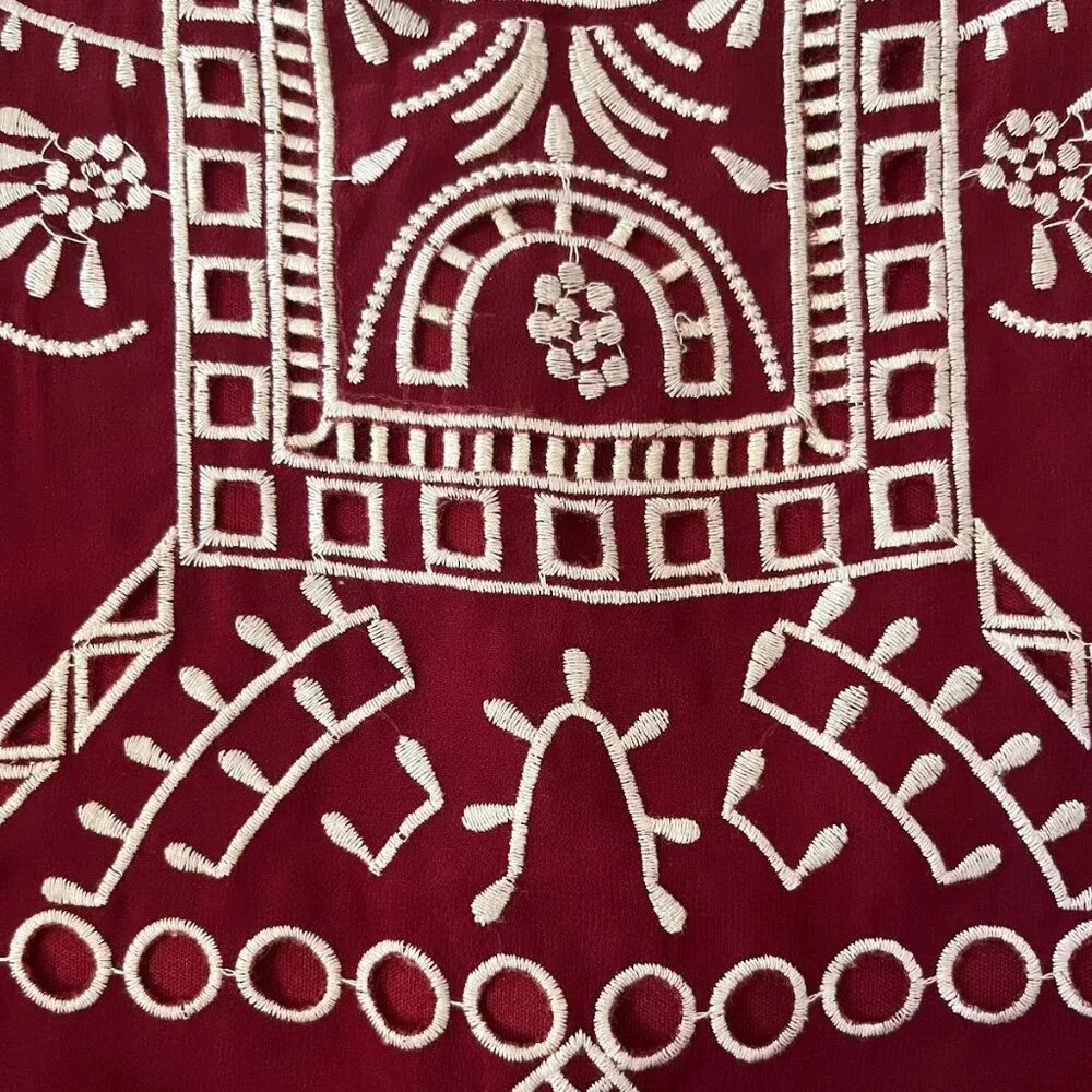 Lulus Well Traveled Wine Red Embroidered Shift Dress - Picture 8 of 8
